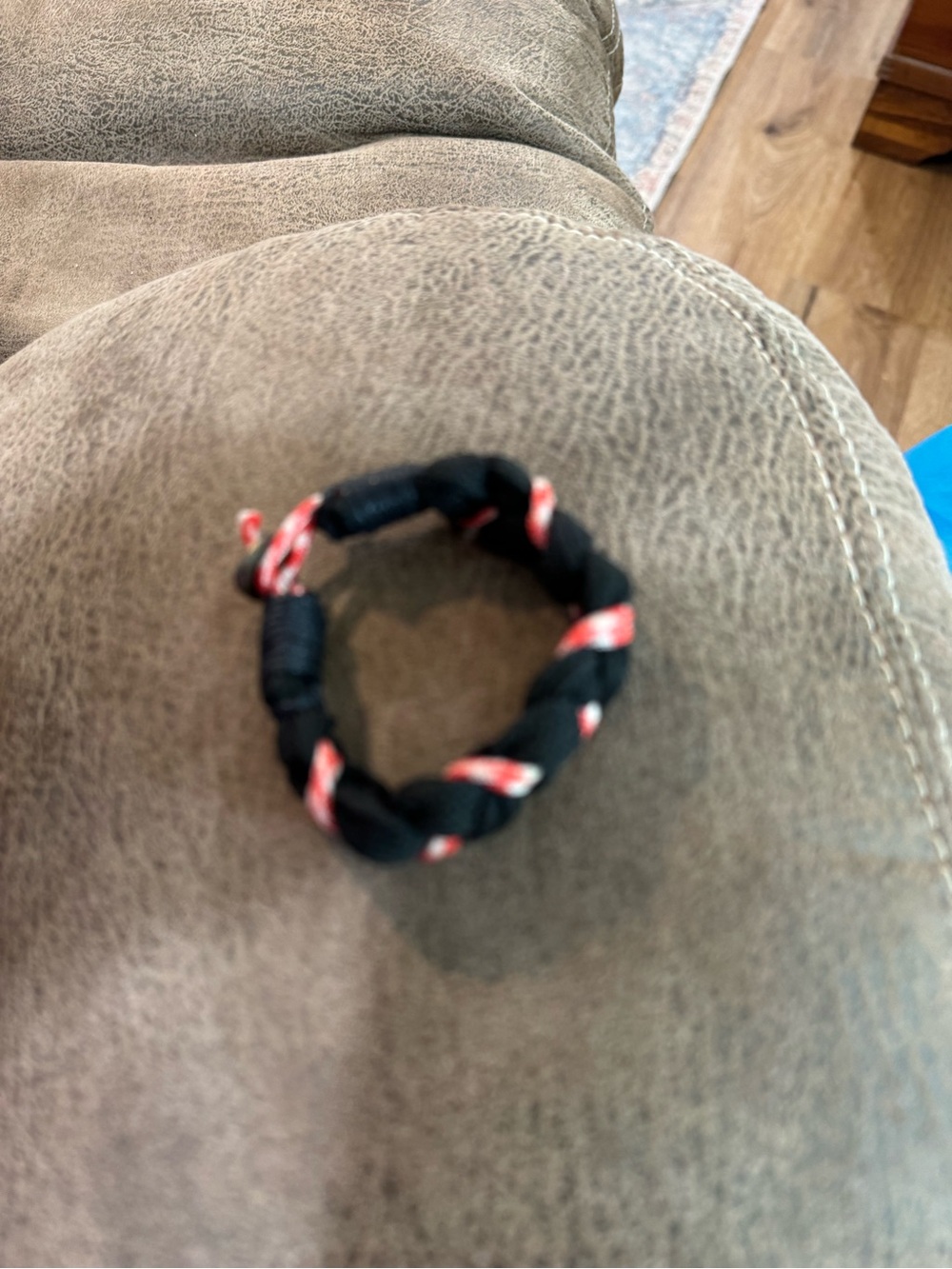 Black Braided Fabric Bracelet with Red-White Accent